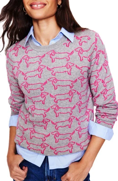 Boden Heather Jacquard Sweater In Grey Marl Pink Sausage Dog