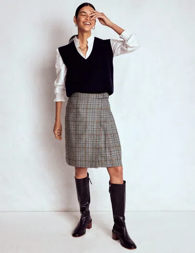 Boden Helen Wool Kilt Skirt Blue, Grey Prince Of Wales  In Multi