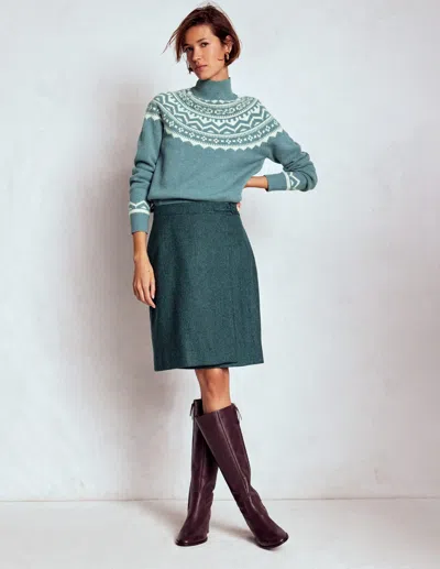 Boden Helen Wool Kilt Skirt Green Herringbone