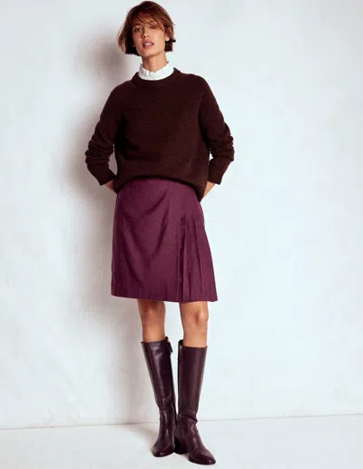 Boden Helen Wool Kilt Skirt Purple Herringbone