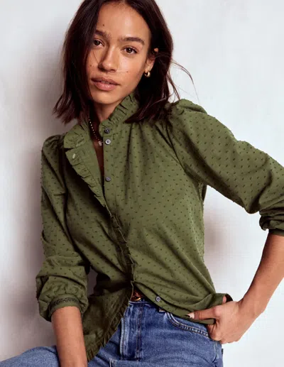 Boden Helena Cotton Dobby Top Woodland Green