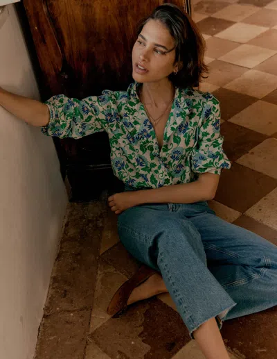 Boden Helena Cotton Top Rich Emerald, Ornate Vine Women  In Green