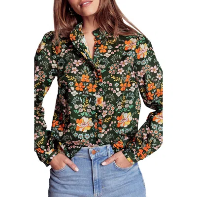 Boden Helena Floral Cotton Button-up Shirt In Green