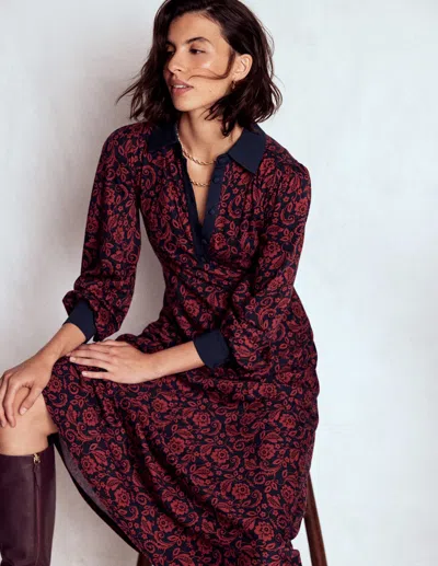 Boden Hemdblusenkleid Mit Empire-taille-rot, Blumenornamente In Burgundy