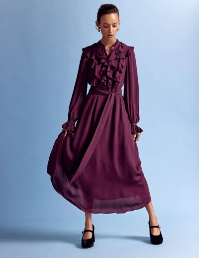 Boden Ruffle Front Shirt Dress-dark Cherry Female  In Purple