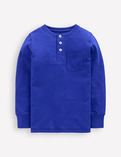 Boden Kids' Everyday Henley T-shirt-bright Blue Male  In Black
