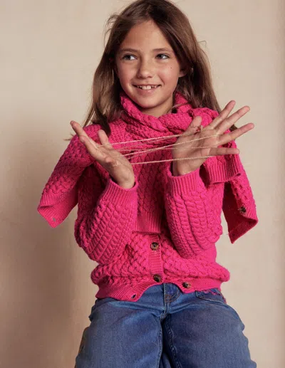 Boden Kids' Strickjacke Mit Zopfmuster-himbeerrosa In Red