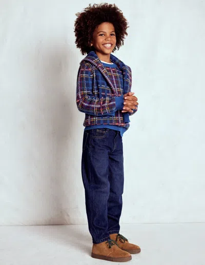 Boden Kids' Heritage Check Sweater Medieval Blue Check