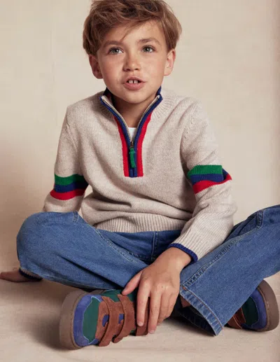 Boden Kids' Klassischer Pullover Mit Halblangem Reissverschluss-beige Meliert In Neutral