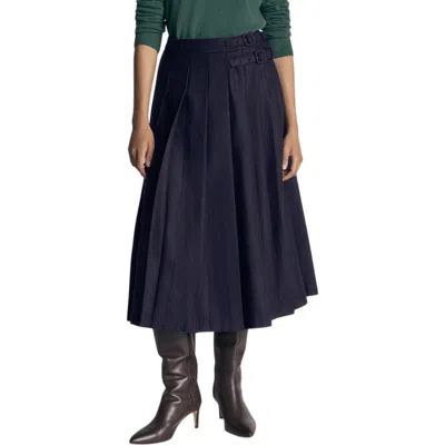 Boden Herringbone Pleated Wool Blend Midi Skirt In Blue