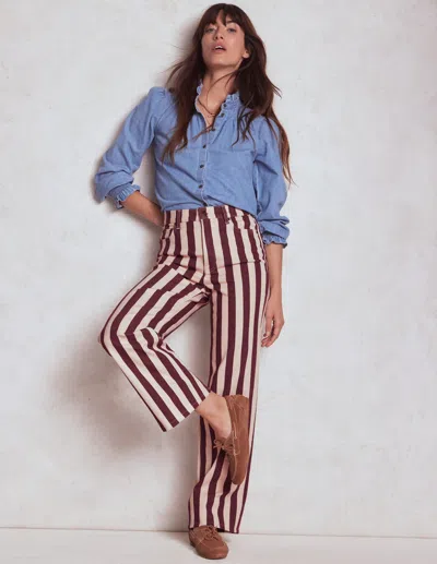 BODEN HIGH RISE COLUMN LEG JEANS MAROON AND IVORY STRIPE WOMEN BODEN