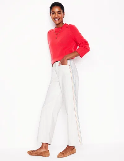 Boden High Rise Straight Crop Jeans-off White W/ Embroidery Female