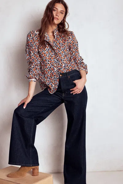 Boden Hoch Geschnittene Jeans Mit Weitem Bein-indigo Waschung In Multi