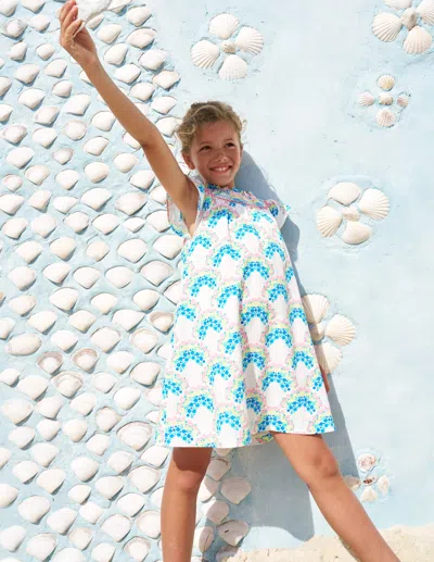 Boden Kids' Holiday Smocked Dresssoft Ivory Rainbow Shells Girls  In Blue