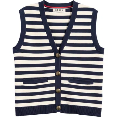 Boden Holly Stripe Cotton Button-up Vest In Warm Ivory/navy