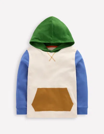 BODEN HOODED MID WEIGHT T SHIRT OATMEAL MARL/ BLUE RIVER BODEN
