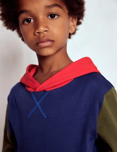 Boden Kids' Mittelschwerer Kapuzenpullover-steuerbordblau/waldgrün In Multi