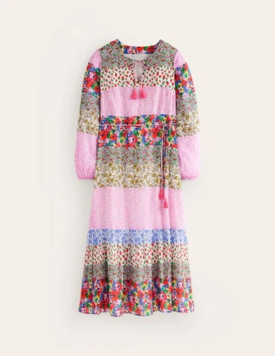 Boden Hotched Blouson Maxi Dress Multi, Patchwork Bloom Women
