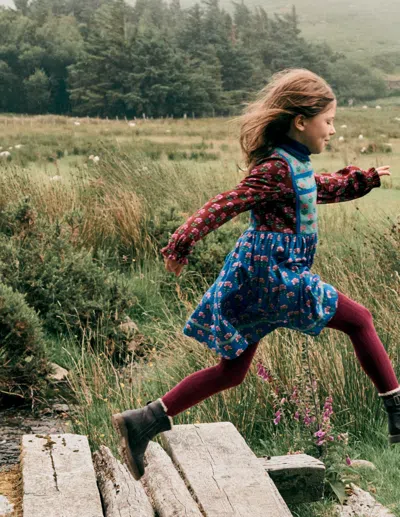 Boden Kids' Hotchpotch Floral Jersey Dress Bright Blue Woodblock Flower