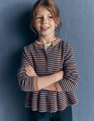 Boden Kids' Hübsche Strickjacke Mit Schösschen-camel/schuluniform In Blau | Grösse 98 In Brown