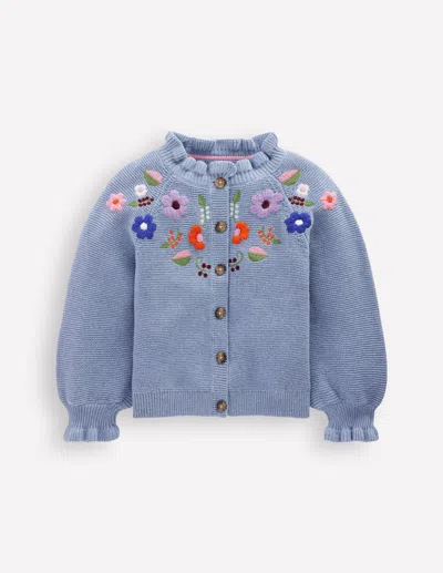 Boden Kids' Hübsche Strickjacke Mit Stickerei-gletscherblau In Blue