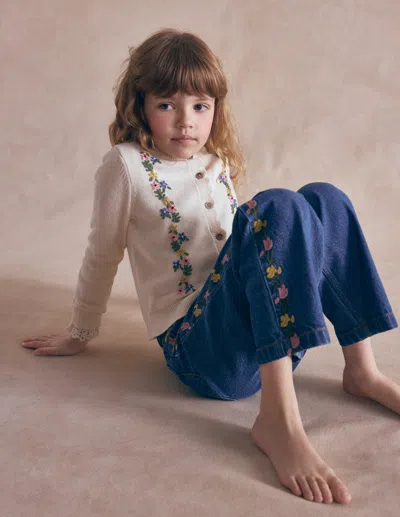 Boden Kids' Hübsche Strickjacke Mit Stickerei In Ecru | Grösse 98 In Neutral