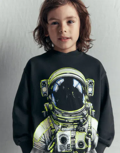 Boden Kids' Im Dunkeln Leuchtendes, Bedrucktes Sweatshirt In Grau | Grösse 98