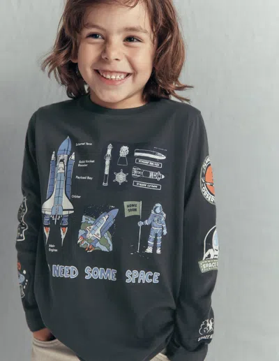 Boden Kids' Im Dunkeln Leuchtendes Langarmshirt In Grau | Grösse 98