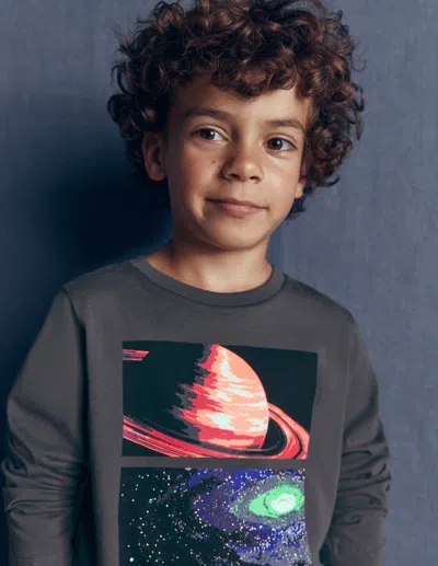 Boden Kids' Im Dunkeln Leuchtendes Langarmshirt In Grau | Grösse 98 In Gray
