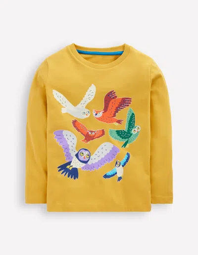 Boden Kids' Im Dunkeln Leuchtendes Langarmshirt-kanariengelb Eulen In Yellow