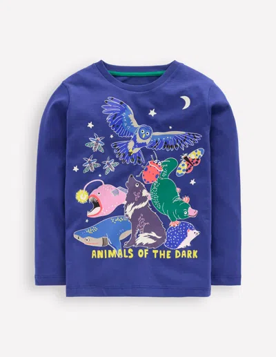 Boden Kids' Im Dunkeln Leuchtendes Langarmshirt-mittelalterliches Blau Animals Of The Dark In Blue