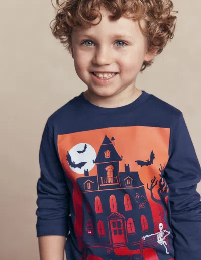 Boden Kids' Im Dunkeln Leuchtendes Langarmshirt-französisches Marine, Halloween In Blau | Grösse 98
