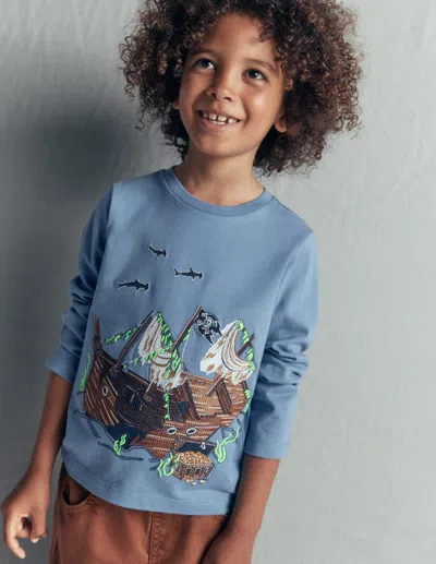 Boden Kids' Im Dunkeln Leuchtendes T-shirt Mit Superstitch In Blau | Grösse 98