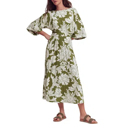 Boden Imelda Floral Kimono Jersey Midi Dress In Green