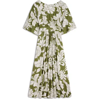 Boden Imelda Floral Kimono Jersey Midi Dress In Green