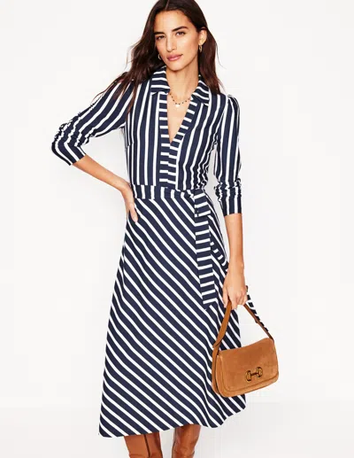 Boden Imogen Collared Jersey Dress-french Navy And Ivory Stripe Female