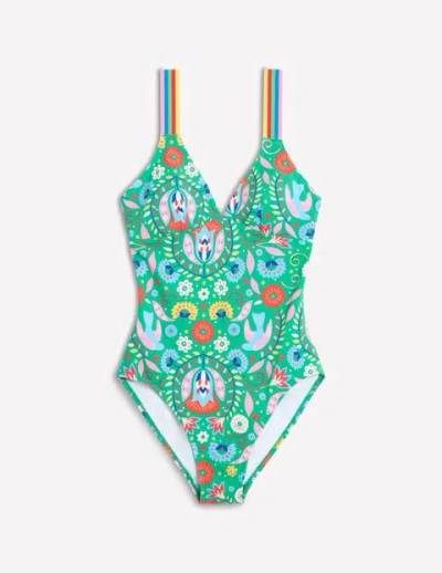 Boden Interest Strap Swimsuit Green, Decorative Garden Women