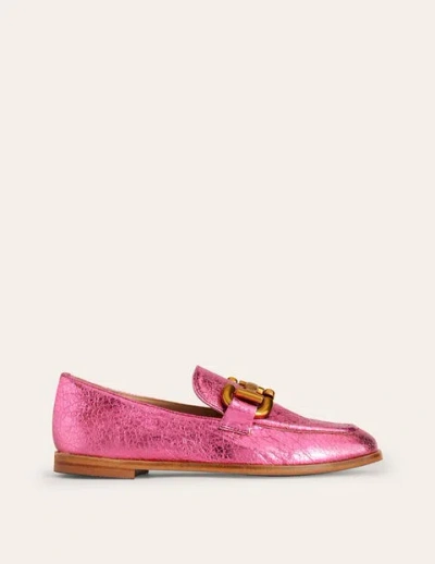 Boden Iris Snaffle Loafers Bright Pink Metallic Leather Women