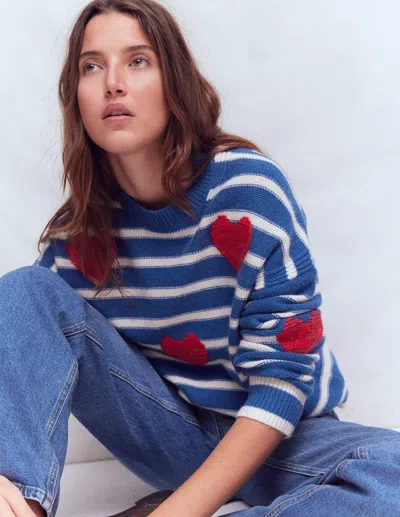 Boden Isa Embroidered Sweater Delft Blue Hearts