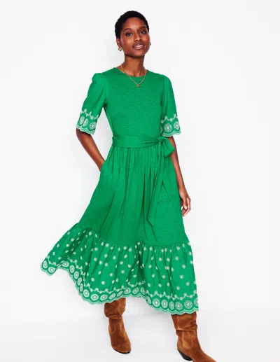 Boden Isabel Broderie Mix Maxi Dressrich Emerald Women  In Rich Emerald
