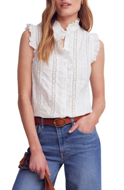 Boden Isabel Sleeveless Cotton Broderie Top In White