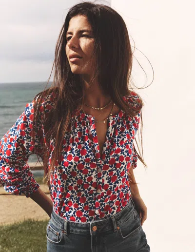 Boden Isla Long Sleeve Jersey Shirt-poppy Red, Floweret Vine Female  In Brown