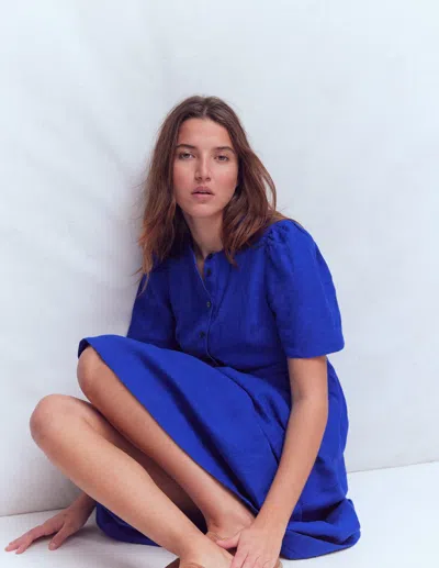 Boden Ivy Linen Midi Dress Bright Blue