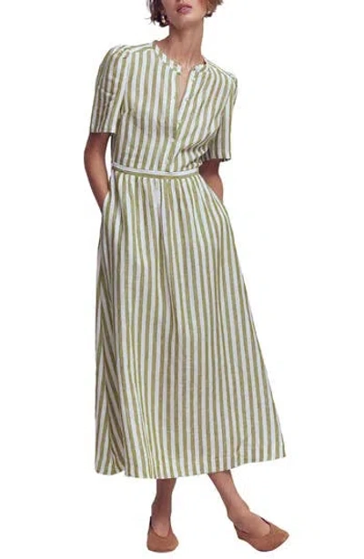Boden Ivy Linen Midi Dress In Green Stripe