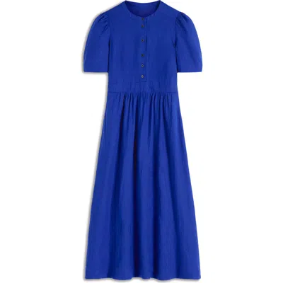 Boden Ivy Short Sleeve Linen Midi Dress In Blue