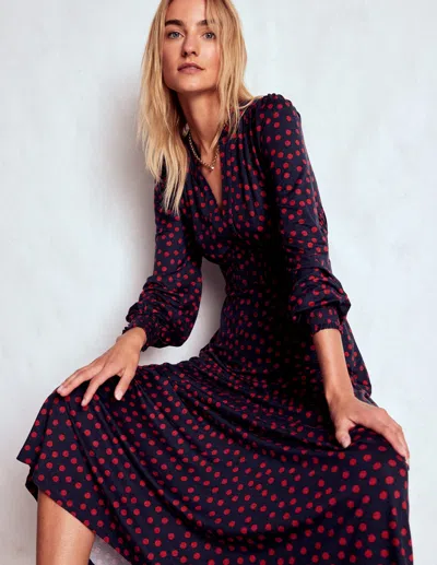 Boden Ivy Smocked Midi Dress French Navy, Painted Dot  In Blue