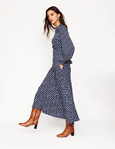 Boden Ivy Smocked Midi Dresscollege Navy, Abstract Dot Women  In College Navy/ Abstract Dot