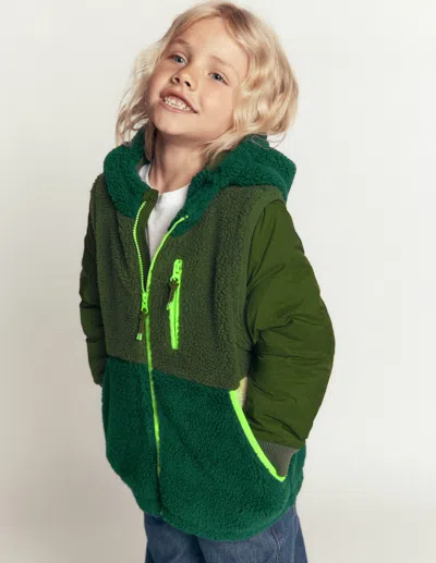 Boden Kids' Jacke Aus Teddyfell-mix Mit Einsätzen In Khaki | Grösse 98 In Green