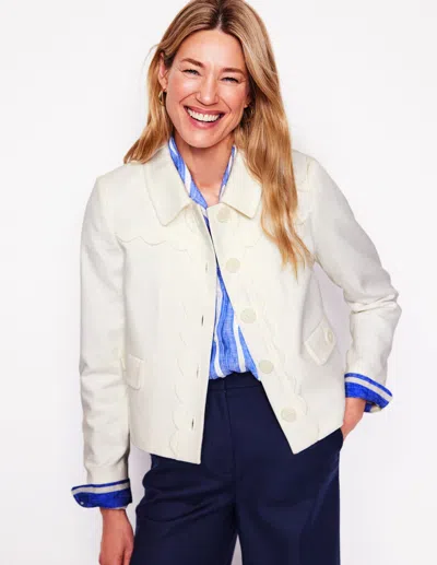 Boden Jacke Mit Muschelsaum-ivory And Navy Spot In White