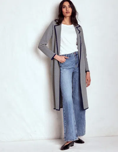 Boden Jacquard Coatigan Navy/ Ivory Dogtooth  In Gray